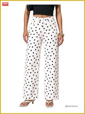 High Waisted Wide Leg Jeans Stretch Denim Polka Dot Pants